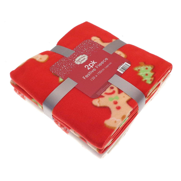 Pack of 2 Gingerbread & Snowflake Fleece Throw