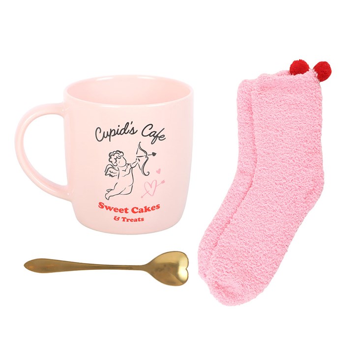 Cupid's Cafe Mug, Spoon & Socks Set