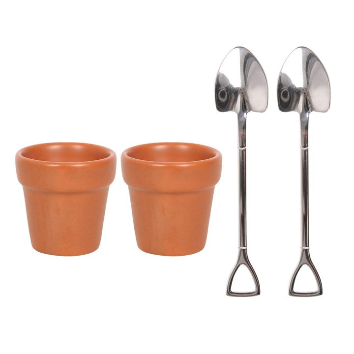 Plant Pot Egg Cup and Shovel Spoons