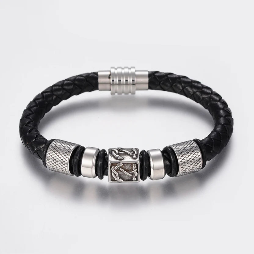 Men's Nautical Black Leather Bracelet