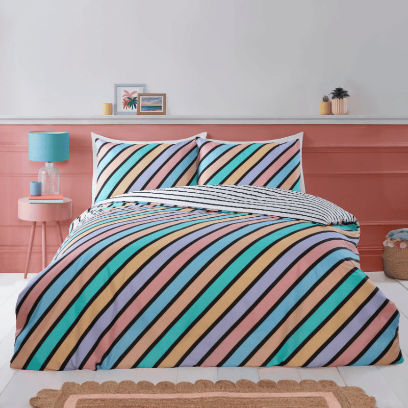 Luxury So Soft Easy Care Duvet Set - Pastel oxford Stripe