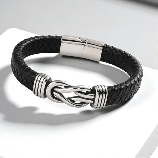 Men's Black Leather Infinity Bracelet