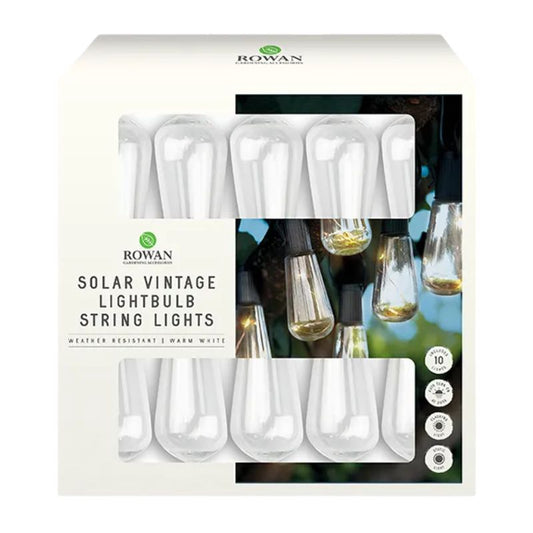 10 Solar vintage Light Bulb String Lights - Warm White