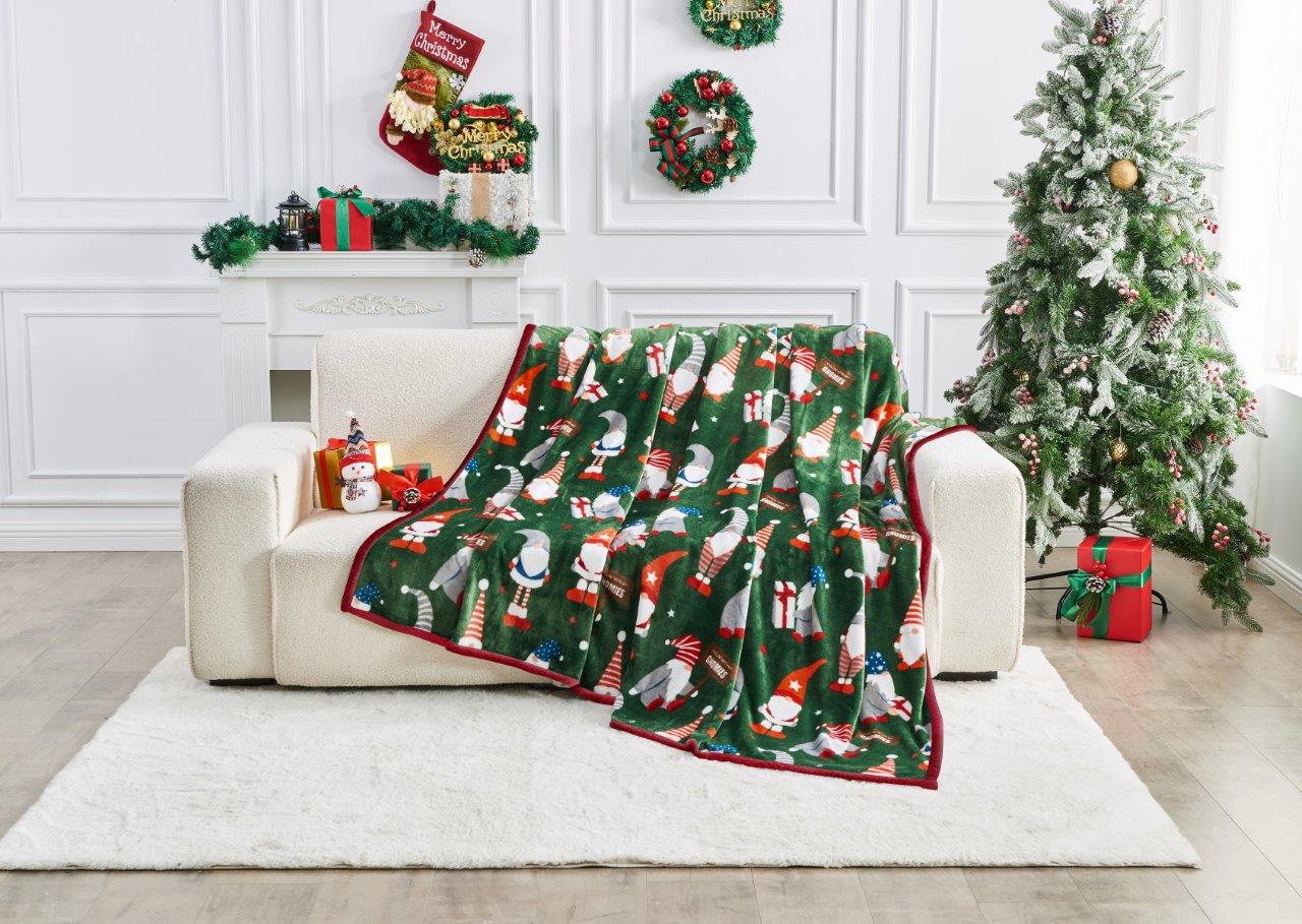 Joyeux Gnoel Christmas Sherpa Throw - 150cm x 230cm