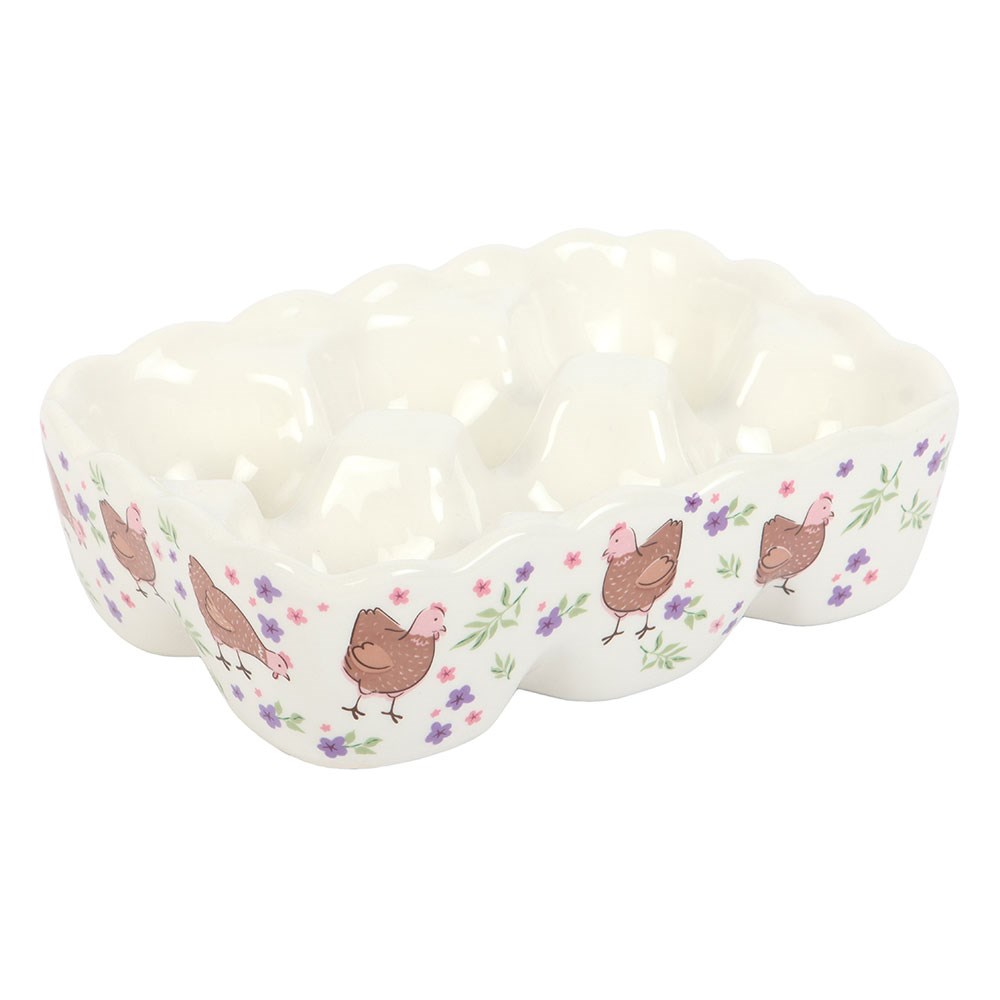 Hen Print Ceramic Egg Holder
