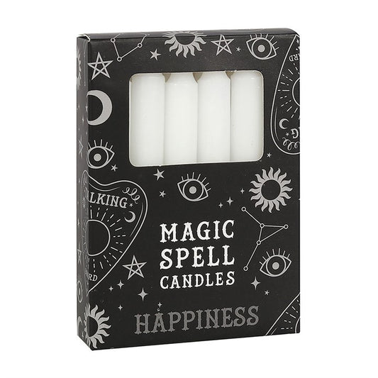 Pack of 12 White 'Happiness' Spell Candles