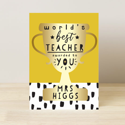 Personalised World's Best Teacher Trophy Card