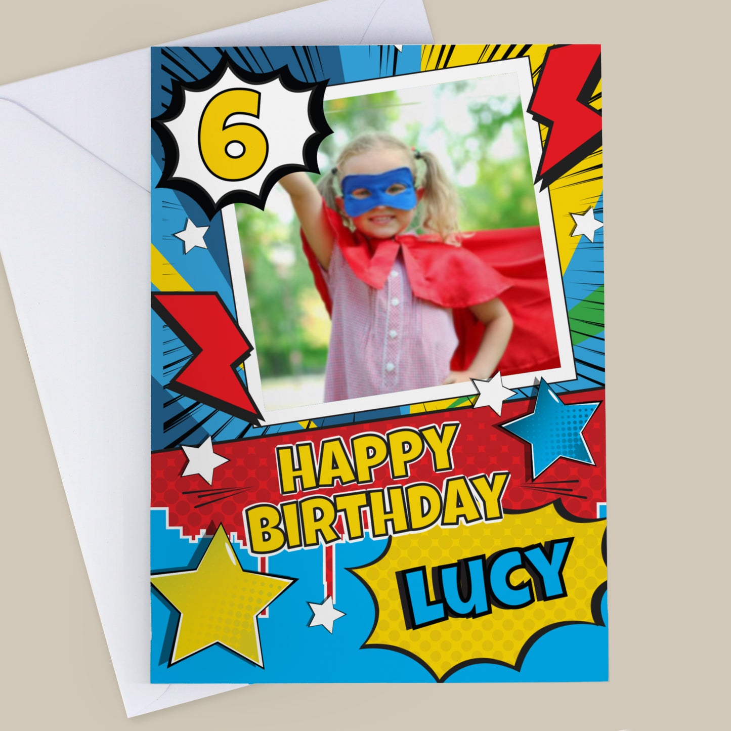 Personalised Photo Upload Superhero Birthday Card