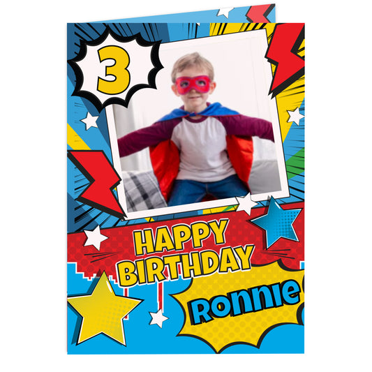 Personalised Photo Upload Superhero Birthday Card