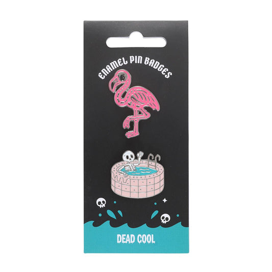 Dead Cool Skeleton & Flamingo Enamel Pin Badges