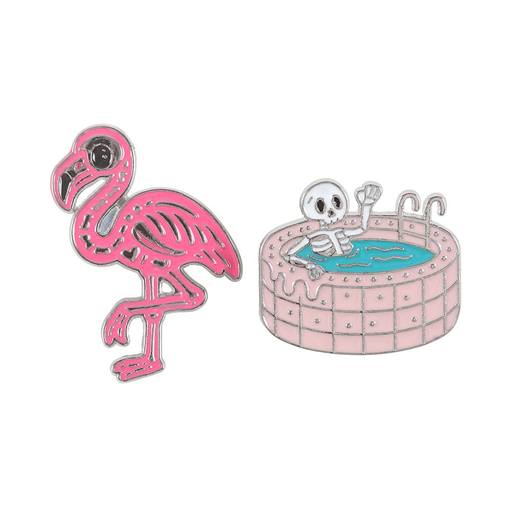 Dead Cool Skeleton & Flamingo Enamel Pin Badges