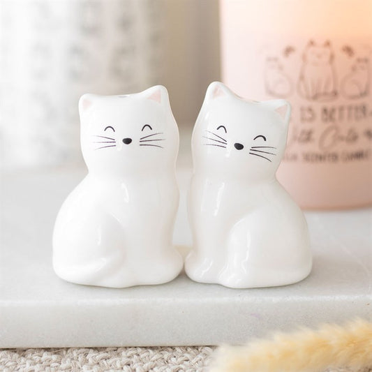 White Cat Shaped Salt & Pepper Shakers