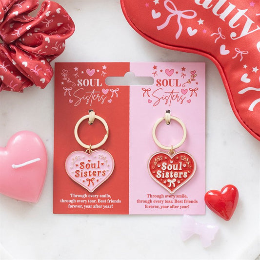 Pair of Soul Sisters Love Heart Keyring