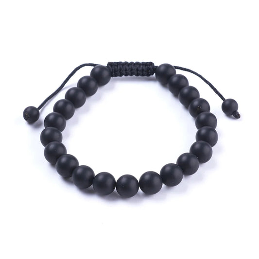 Men's Black Agate Beaded Bracelet