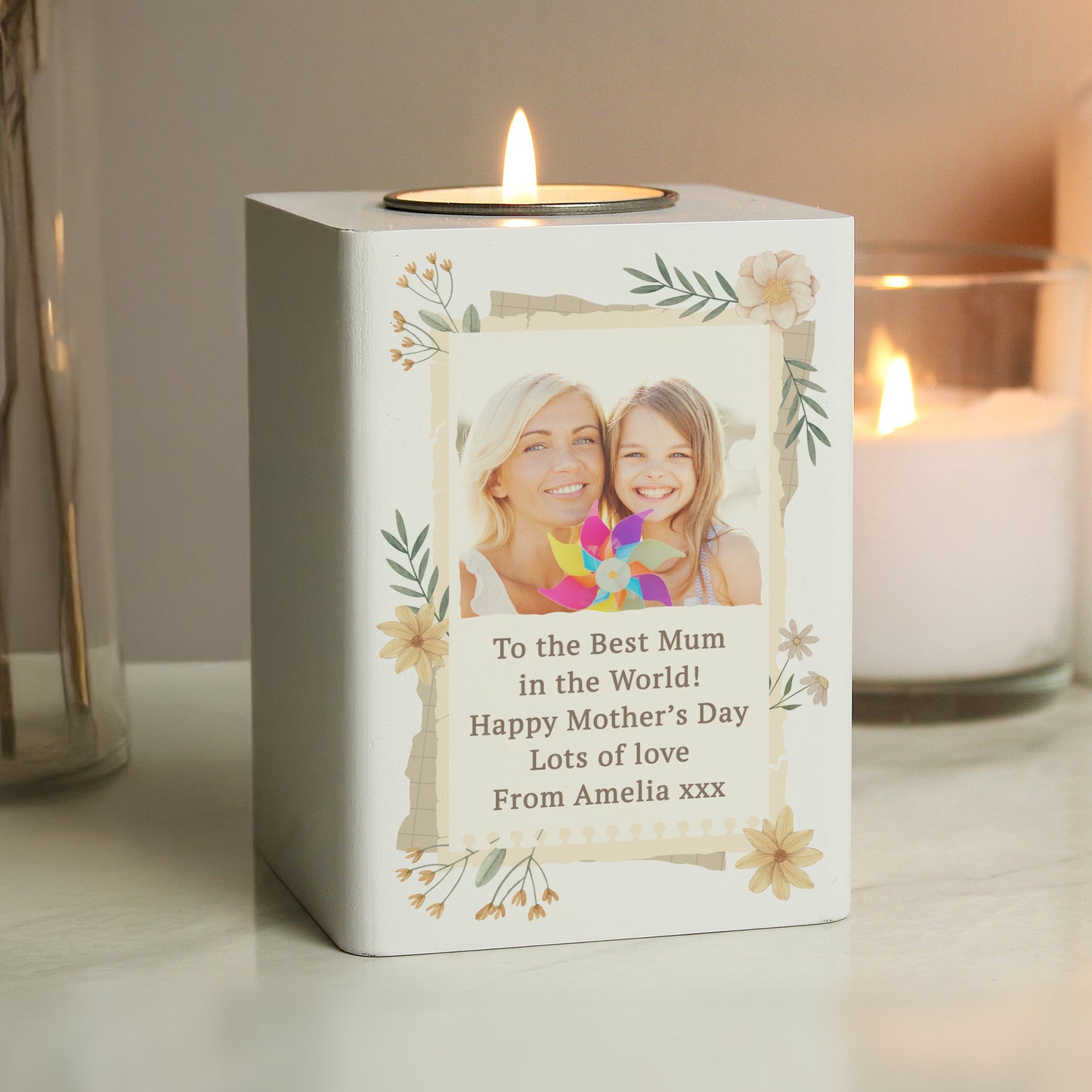 Personalised Wild Flower Photo Upload Tealight Holder