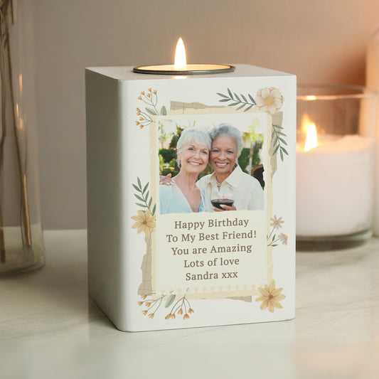 Personalised Wild Flower Photo Upload Tealight Holder