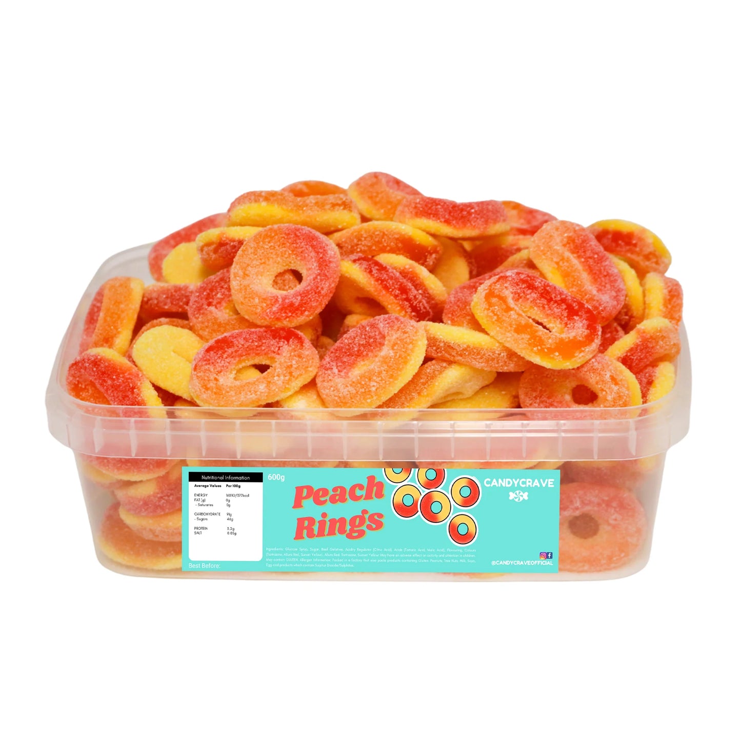 Candycrave Fizzy Peach Rings Tub 600g