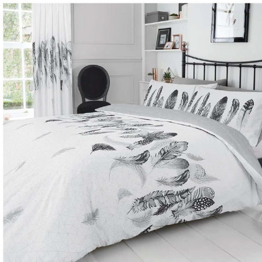 Feathers Printed Duvet Set - White