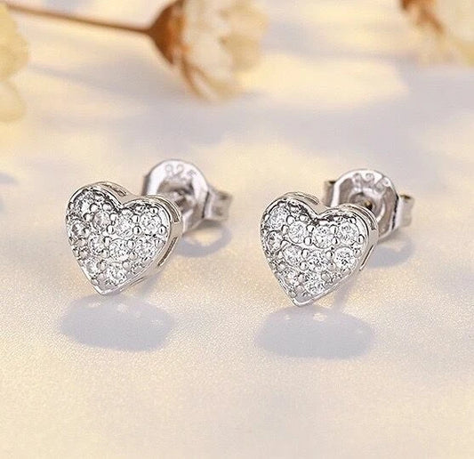 925 Sterling Silver Crystal Heart Stud Earrings