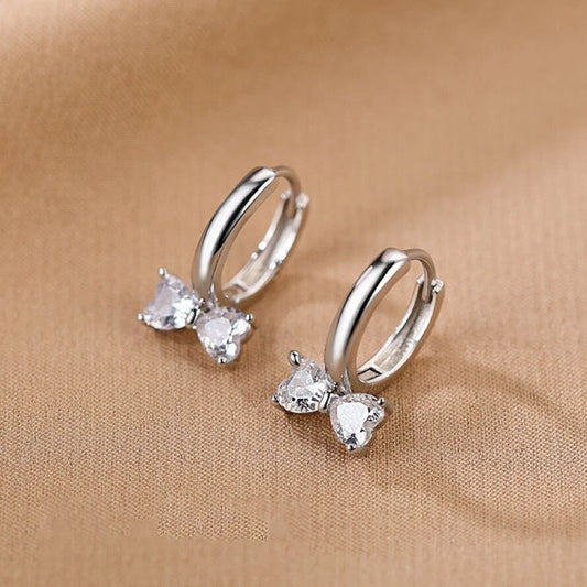 925 Sterling Silver Crystal Bow Hoop Earrings