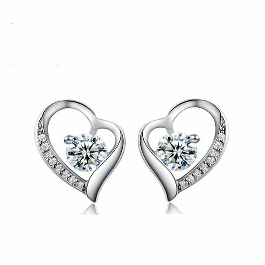 925 Sterling Silver Crystal Heart Stud Earrings