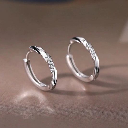 925 Sterling Silver Elegant Crystal Huggie Hoop Earrings
