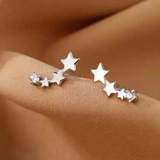 925 Sterling Silver Crystal Star Linked Stud Earrings